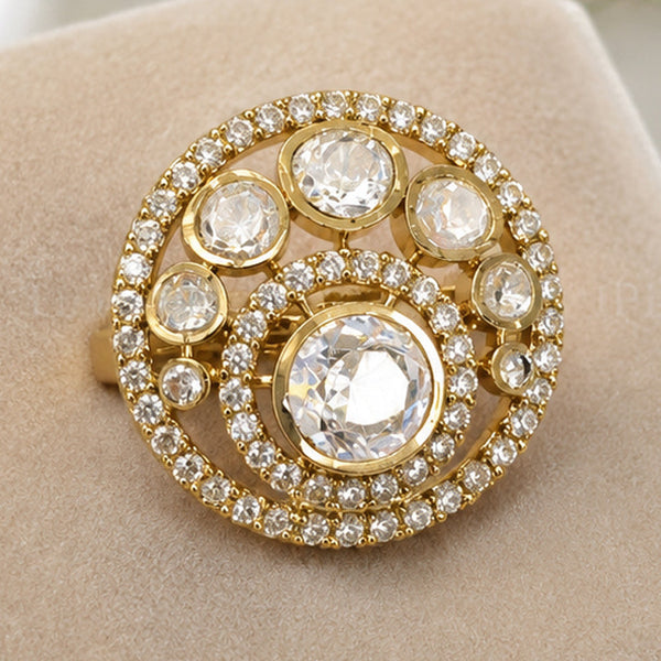 Royal Golden Moissanite Polki Ring