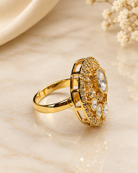 Royal Golden Moissanite Polki Ring