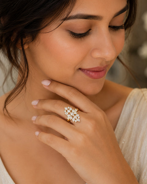 Elegant Silver Floral Statement Ring