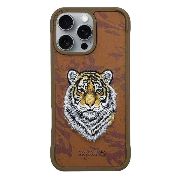 Santa Barbara Savanna Series Tiger Leather Case for iPhone 16 Series