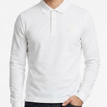Men’s White Full Sleeve Polo T-Shirt Premium Luxury Smart Casual Wear