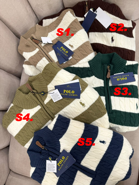 Premium Exclusive High-End Quality Striped Cable Knit Quarter-Zip Pullover