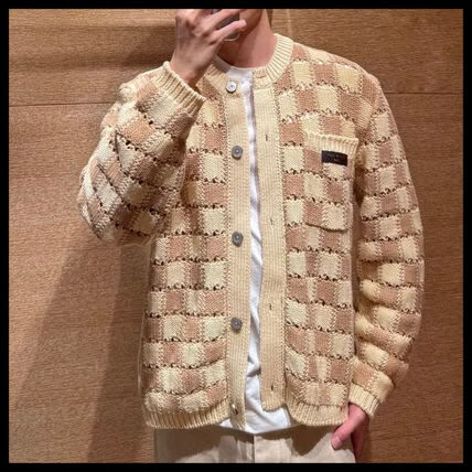 Premium Beige Checkerboard Knit Cardigan