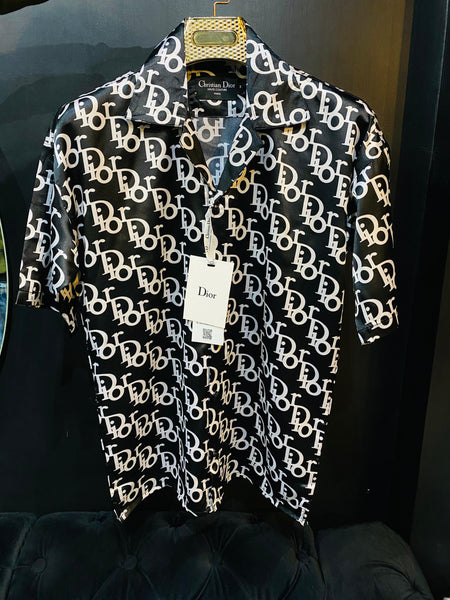 Men Latest Logo Printed Cuban Collar Shirt