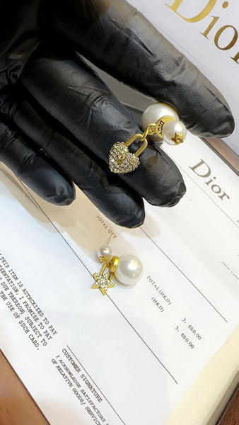 Gold Plated Heart and Star Earrings With Detachable Pearl Tops