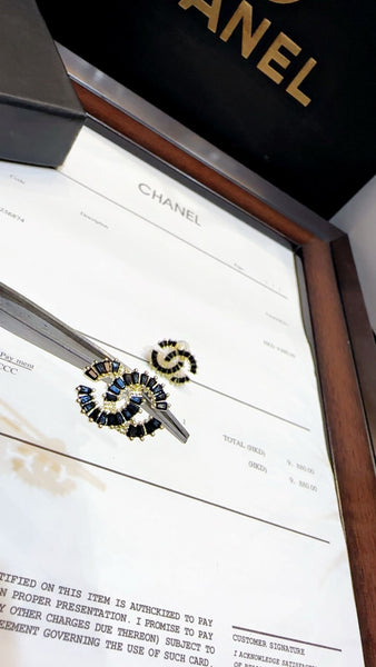 Premium Black Crystal  CC Stud Earrings