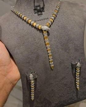Platinum Plated Designer Necklace With Matching Earrings