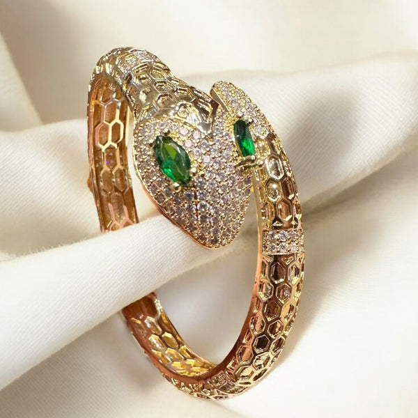 Luxury Gold-Plated Snake Bracelet with Emerald Green Eyes