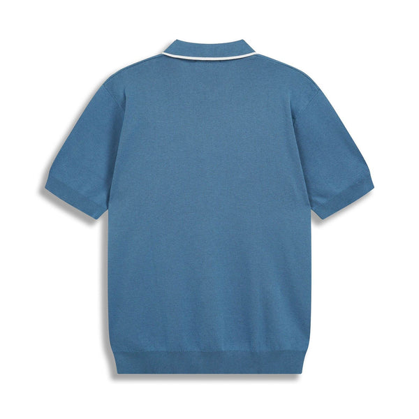 Men’s Blue Cotton Piqué Polo Shirt with Embroidered Pocket Logo