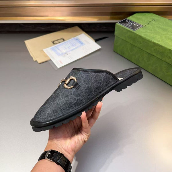 Luxury Monogram Horsebit Flat Mules  Black Flip Flop