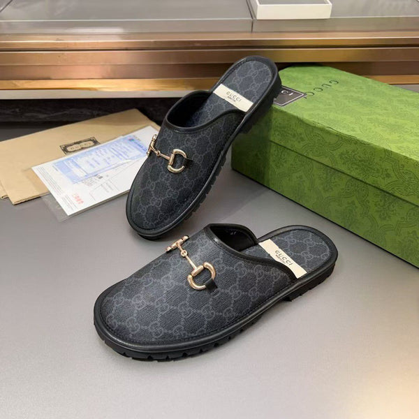 Luxury Monogram Horsebit Flat Mules  Black Flip Flop