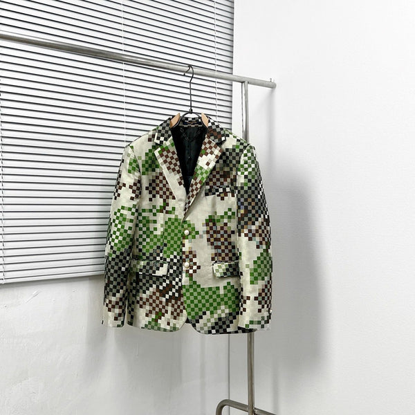 Premium Single-Breasted Tailored Damier Blazer