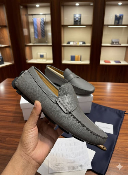Shadow-Grey Luxe Leather Driving Loafers