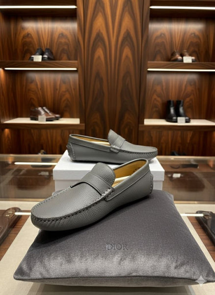 Shadow-Grey Luxe Leather Driving Loafers
