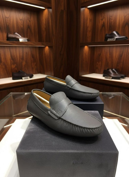 Shadow-Grey Luxe Leather Driving Loafers