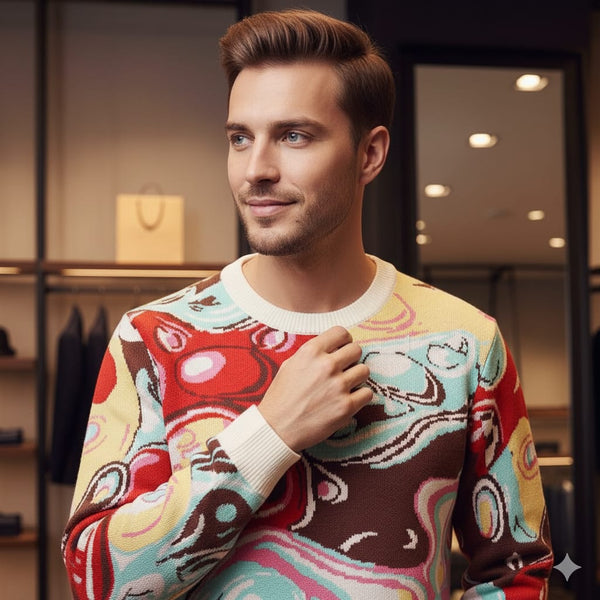 Colorful Abstract Art Knit Pullover