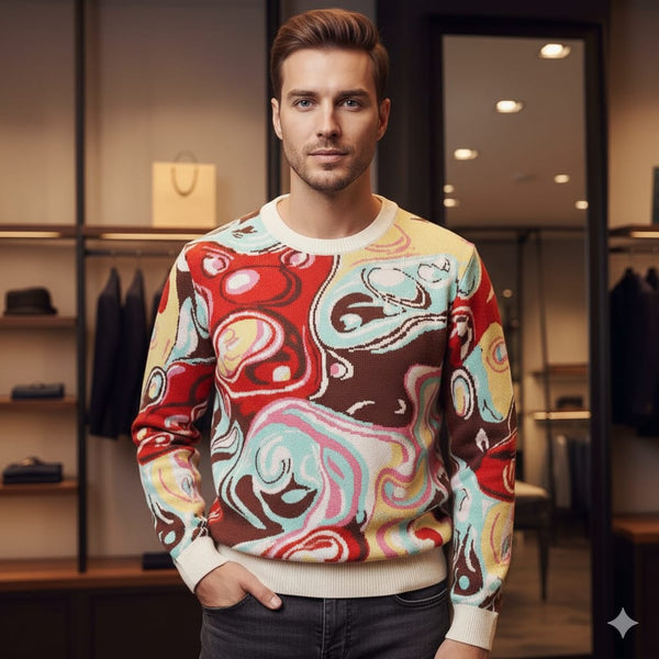 Colorful Abstract Art Knit Pullover