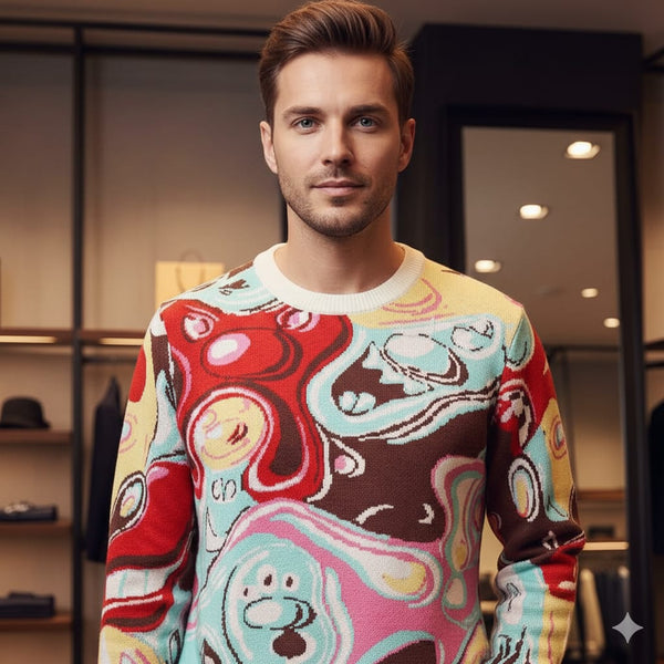 Colorful Abstract Art Knit Pullover