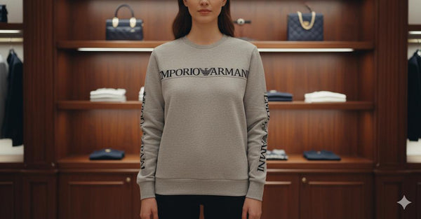 Luxury Brand Logo Print Grey Fleece Pullover