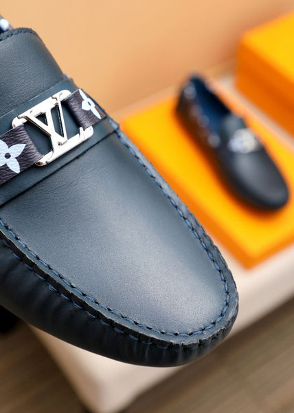Premium Blue Men’s Designer Loafers with Metal Logo Detail