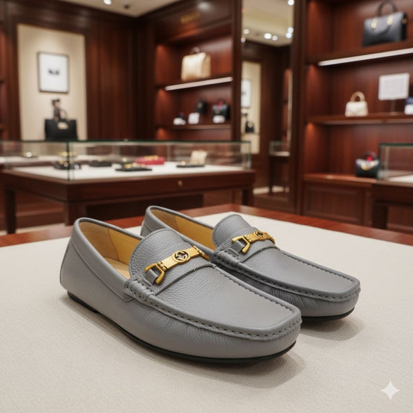 Luxury Leather Slip-On Loafers with Metal Buckle Premium Comfort & Style