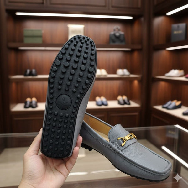 Luxury Leather Slip-On Loafers with Metal Buckle Premium Comfort & Style