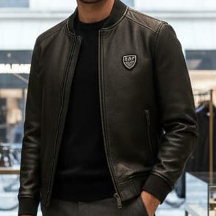 Men’s Premium Black Leather Bomber Jacket Classic & Stylish Look
