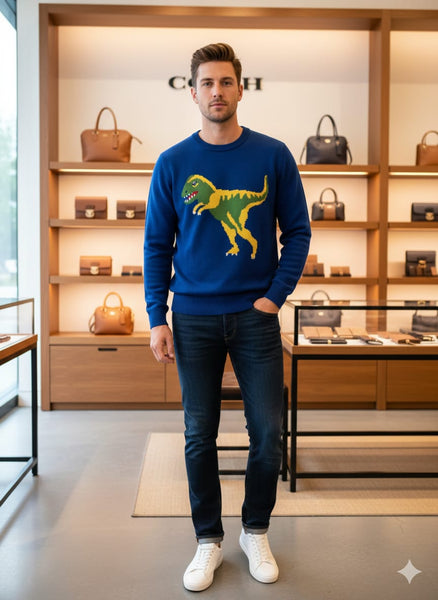 Men’s Stylish Dinosaur Graphic Knit Sweater