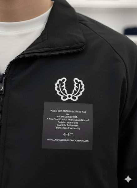 Men’s Black Zip-Up Casual Jacket with Logo Print
