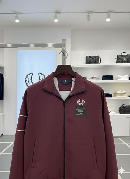 Men’s Maroon Zip-Up Casual Jacket with Ribbed Hem