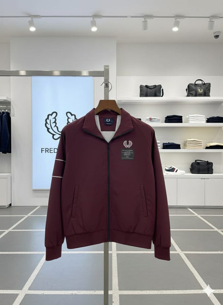 Men’s Maroon Zip-Up Casual Jacket with Ribbed Hem
