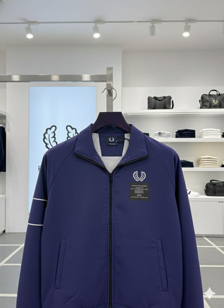 Men’s Navy Blue Zip-Up Casual Jacket with Logo Detail