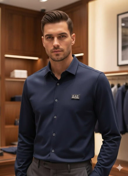 Men’s Solid Black Full Sleeve Casual Shirt with Logo Patch