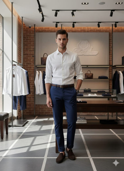 Men’s White Solid Full-Sleeve Casual Shirt with Premium Logo Detail