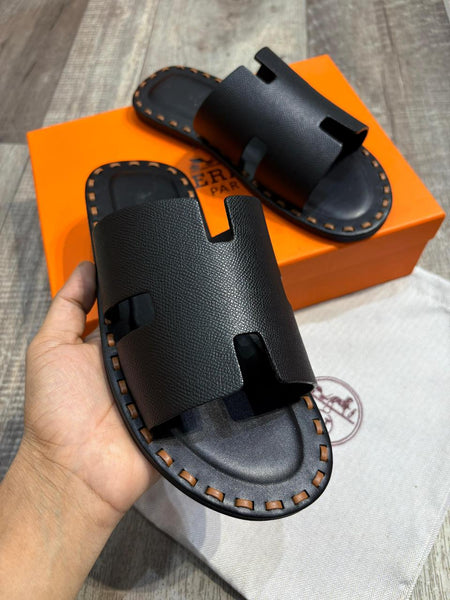 Men’s Premium Black Leather Slip-On Sandals