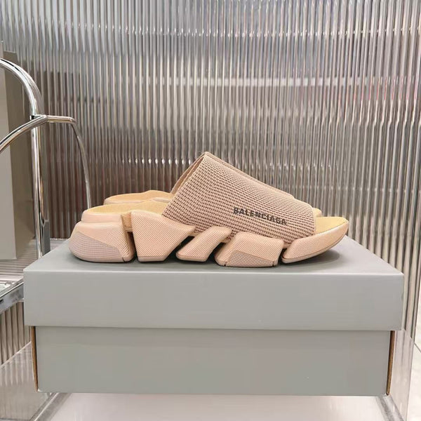 Branded  Knit Strap Chunky Slide Sandals