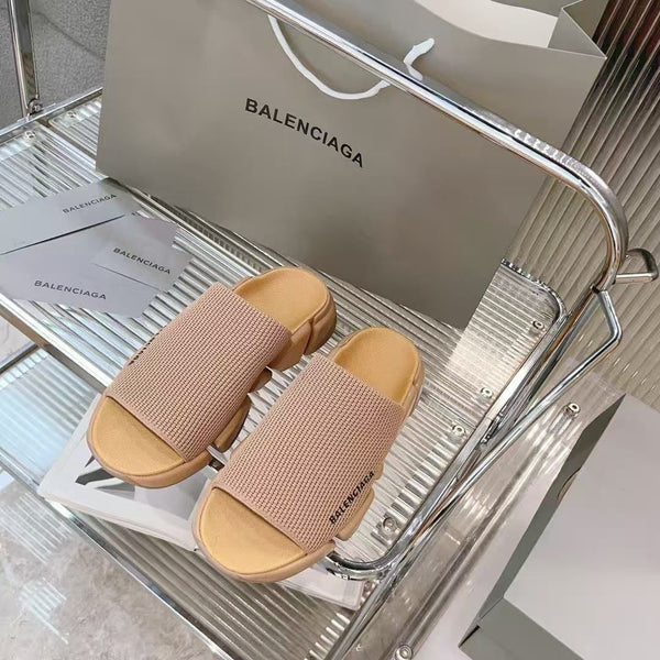 Branded  Knit Strap Chunky Slide Sandals