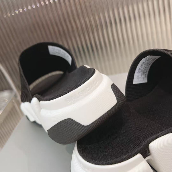 Luxury Brand  Knit Strap Chunky Slide Sandals  Black & White