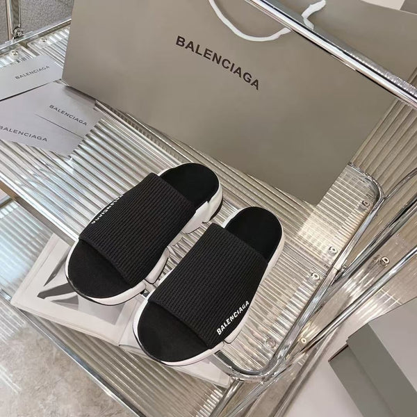 Luxury Brand  Knit Strap Chunky Slide Sandals  Black & White