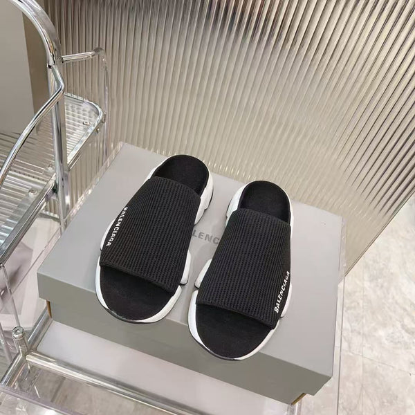 Luxury Brand  Knit Strap Chunky Slide Sandals  Black & White