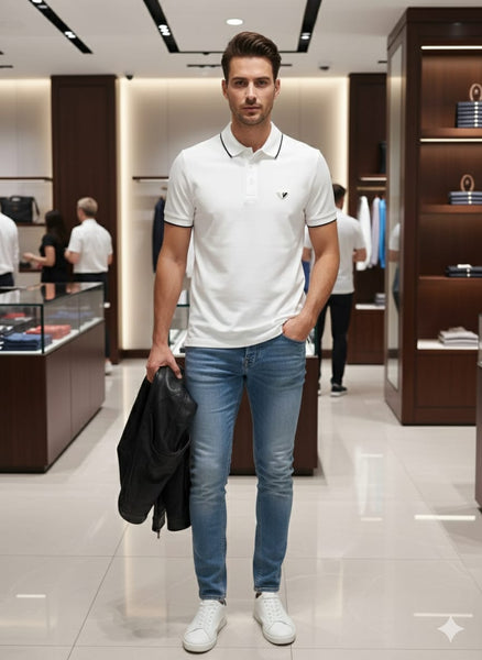 Men’s Premium White Polo T-Shirt, Smart Casual Fit