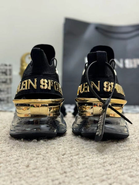 Luxury Black & Gold Sports Sneakers for Men | Premium Cushioned Designer Shoes