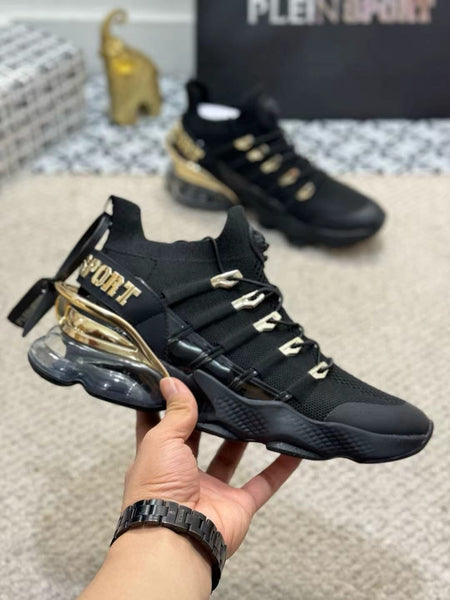 Luxury Black & Gold Sports Sneakers for Men | Premium Cushioned Designer Shoes