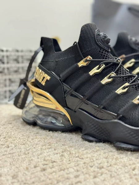 Luxury Black & Gold Sports Sneakers for Men | Premium Cushioned Designer Shoes