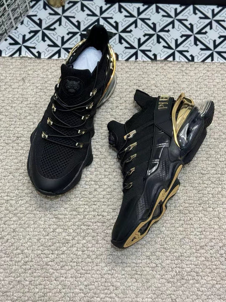 Luxury Black & Gold Sports Sneakers for Men | Premium Cushioned Designer Shoes