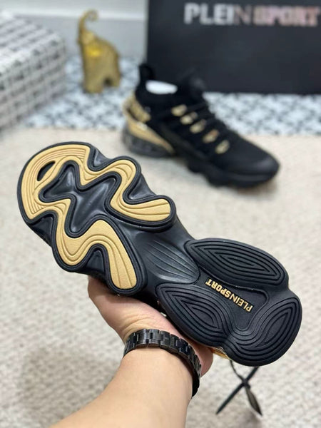 Luxury Black & Gold Sports Sneakers for Men | Premium Cushioned Designer Shoes