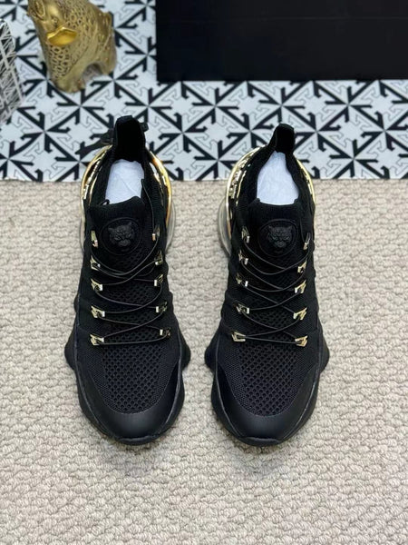 Luxury Black & Gold Sports Sneakers for Men | Premium Cushioned Designer Shoes