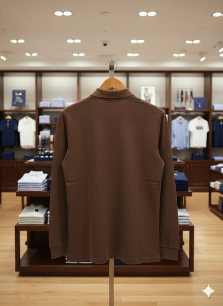 Classic Brown Long-Sleeve Polo T-Shirt – Smart Casual Style