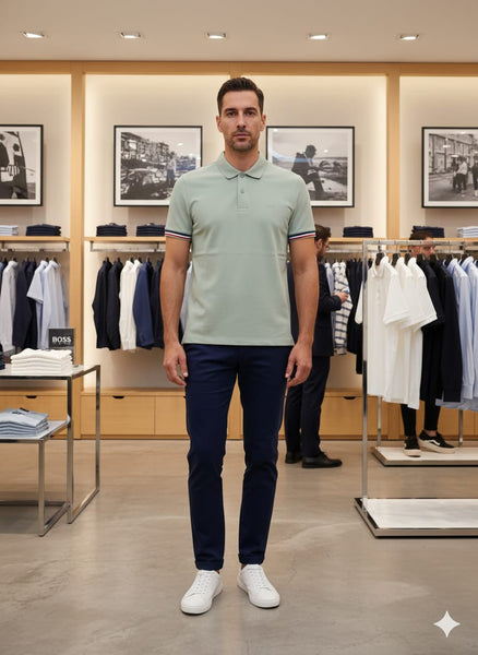 Men’s Premium Sage Green Polo T-Shirt Classic Fit with Tipped Sleeves