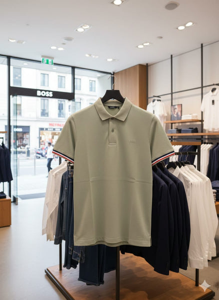 Men’s Premium Sage Green Polo T-Shirt Classic Fit with Tipped Sleeves